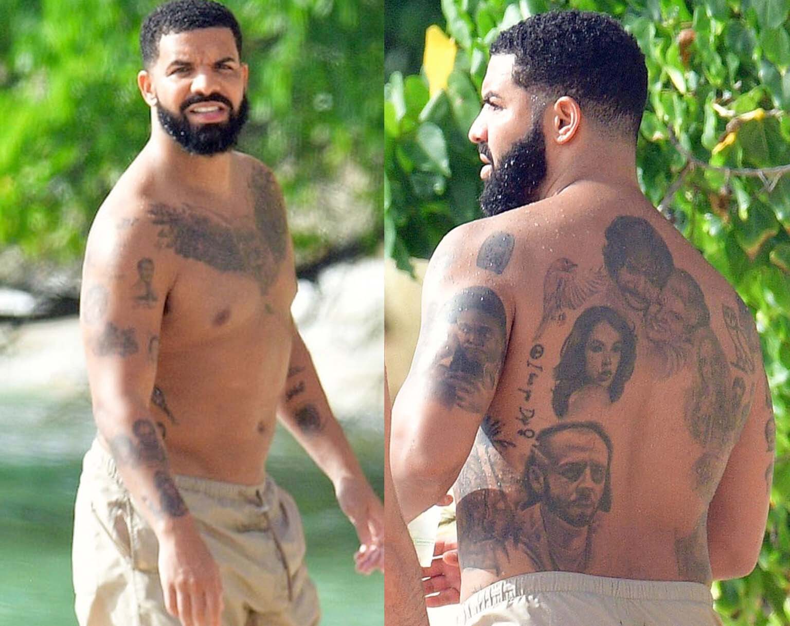 Under skjorta til Drake finnes det et eget univers med tatoveringer (instagram/champagnepapi)