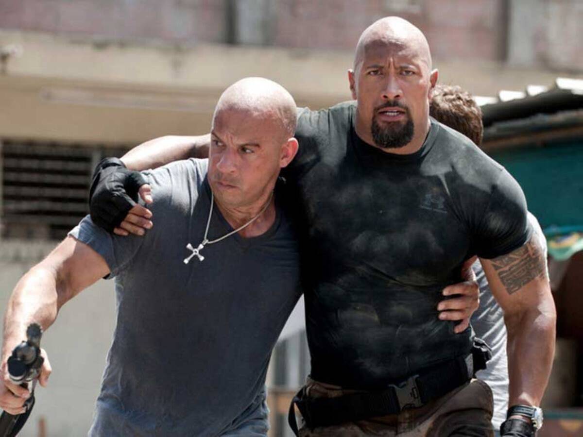 Vin Diesel som Dominic Toretto, Dwayne Johnson alias The Rock som Luke Hobbs (Universal Pictures)