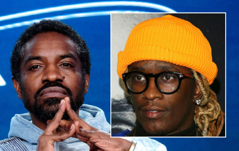 ￼ André Benjamin alias Andre 3000 snakker om sin AMC-serie Dispatches from Elsewhere i Pasadena i California januar 2020, Young Thug på premieren til A24-filmen Uncut Gems med Adam Sandler i Hollywood i desember 2019 (Tommaso Boddi/Getty, Jean Baptiste Lacroix/Getty)
