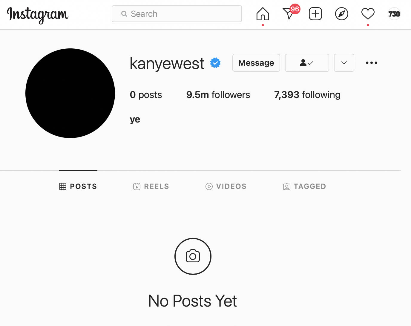Instagram-kontoen til Kanye West alias Ye er nå tom (Instagram/kanyewest)