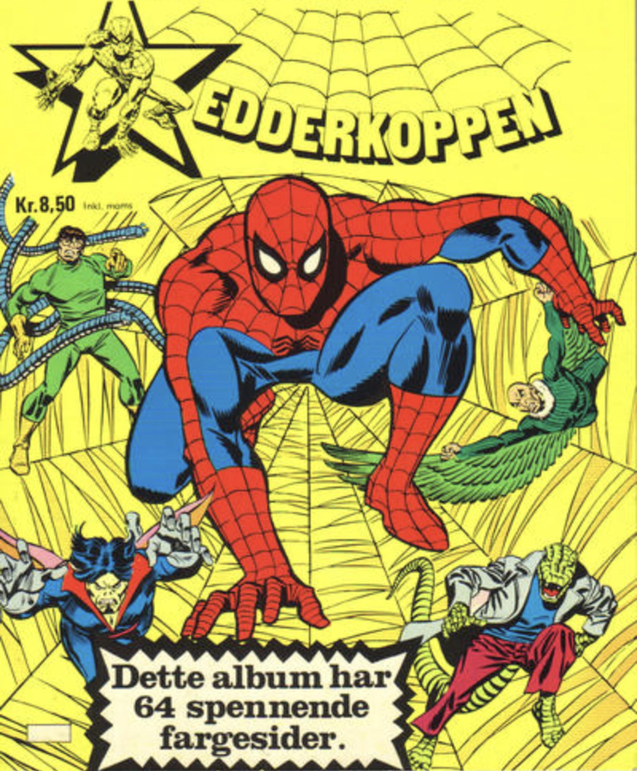 2021-vibe i 1978: Spider-Man vs. Doctor Octopus, Lizard, Vulture og Morbius i norske Edderkoppen julealbum (Atlantic Forlag/Marvel)