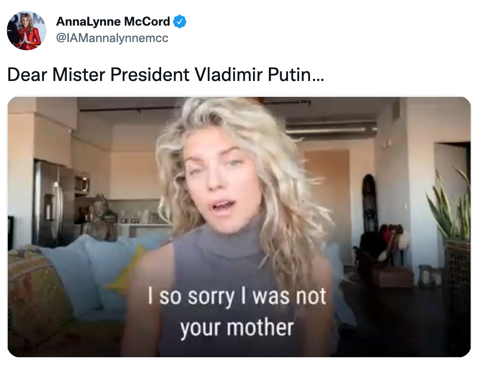 AnnaLynne McCord twitter video Vladimir Putin ukraine ukraina