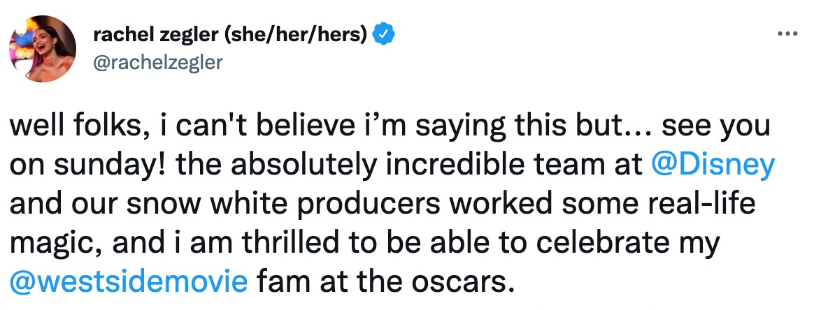 Rachel Zegler Oscar Snow White West Side Story