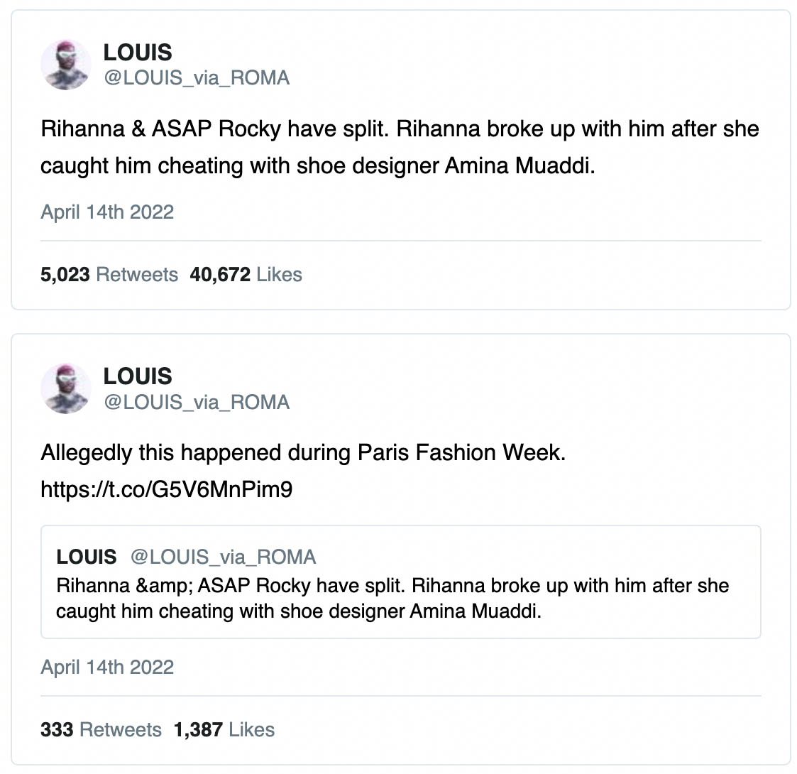 Louis Pisano Luisa Via Roma Amina Muaddi instagram stories shoes ri cheating twitter Asap Rocky Rihanna break up twitter