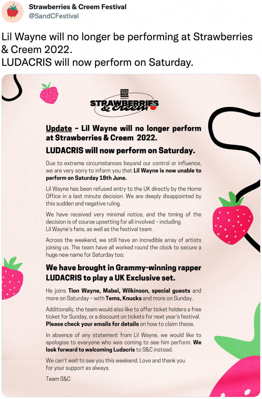 Strawberries Creem Lil Wayne UK England festival