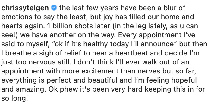 Chrissy caption insta gravid igjen John Legend Instagram