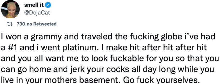 doja cat tweet fuckable jerk mothers basement