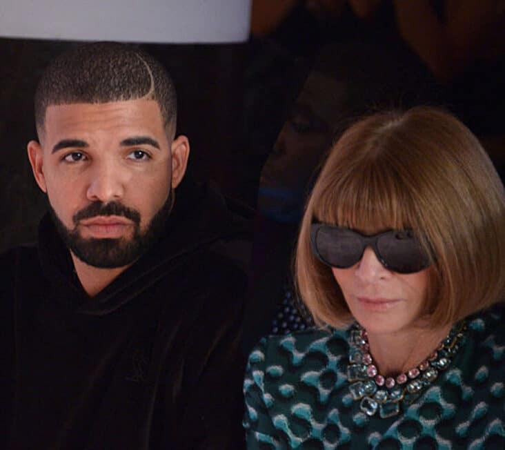 Drake og Vogue-redaktøren Anna Wintour på New York Fashion Week under visningen til Serena Williams Signature Statement by HSN  i september 2015 (Grant Lamos IV/Getty)