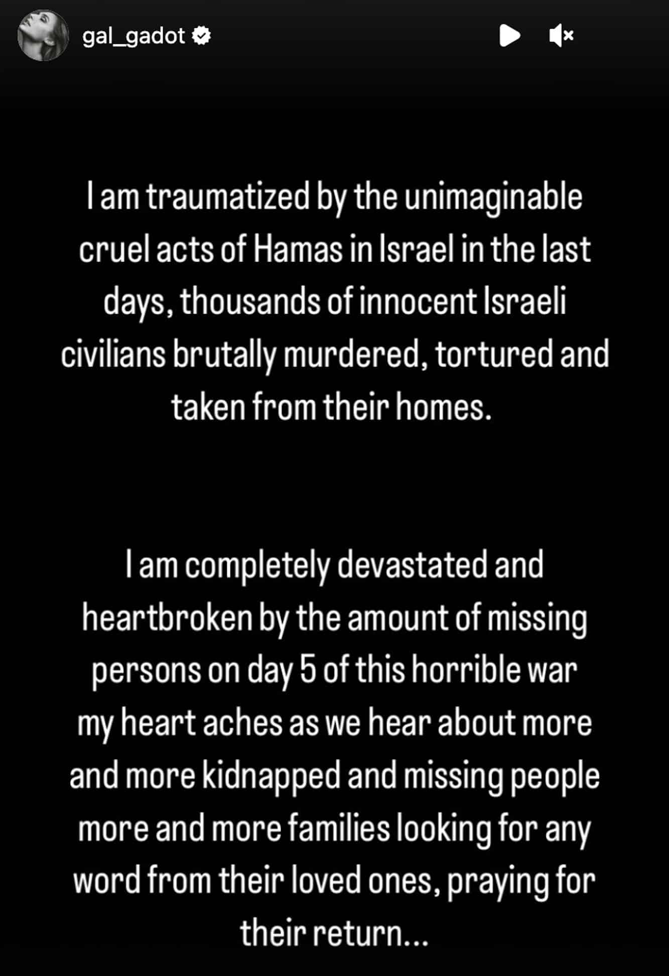 Gal Gadot Israel Palestine Hamas Instagram Stories