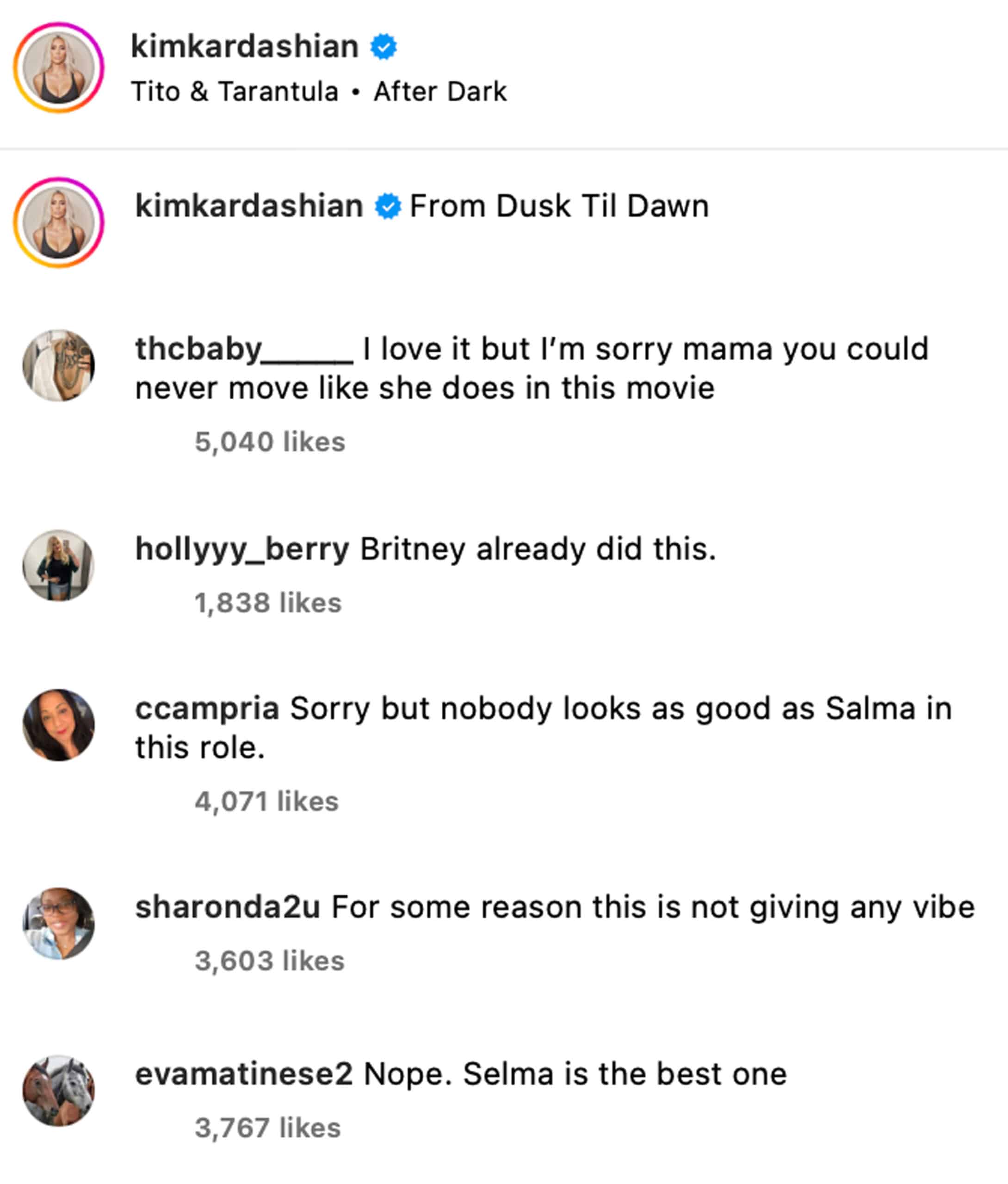 Kim Kardashian Salma Hayek from dusk till dawn instagram video