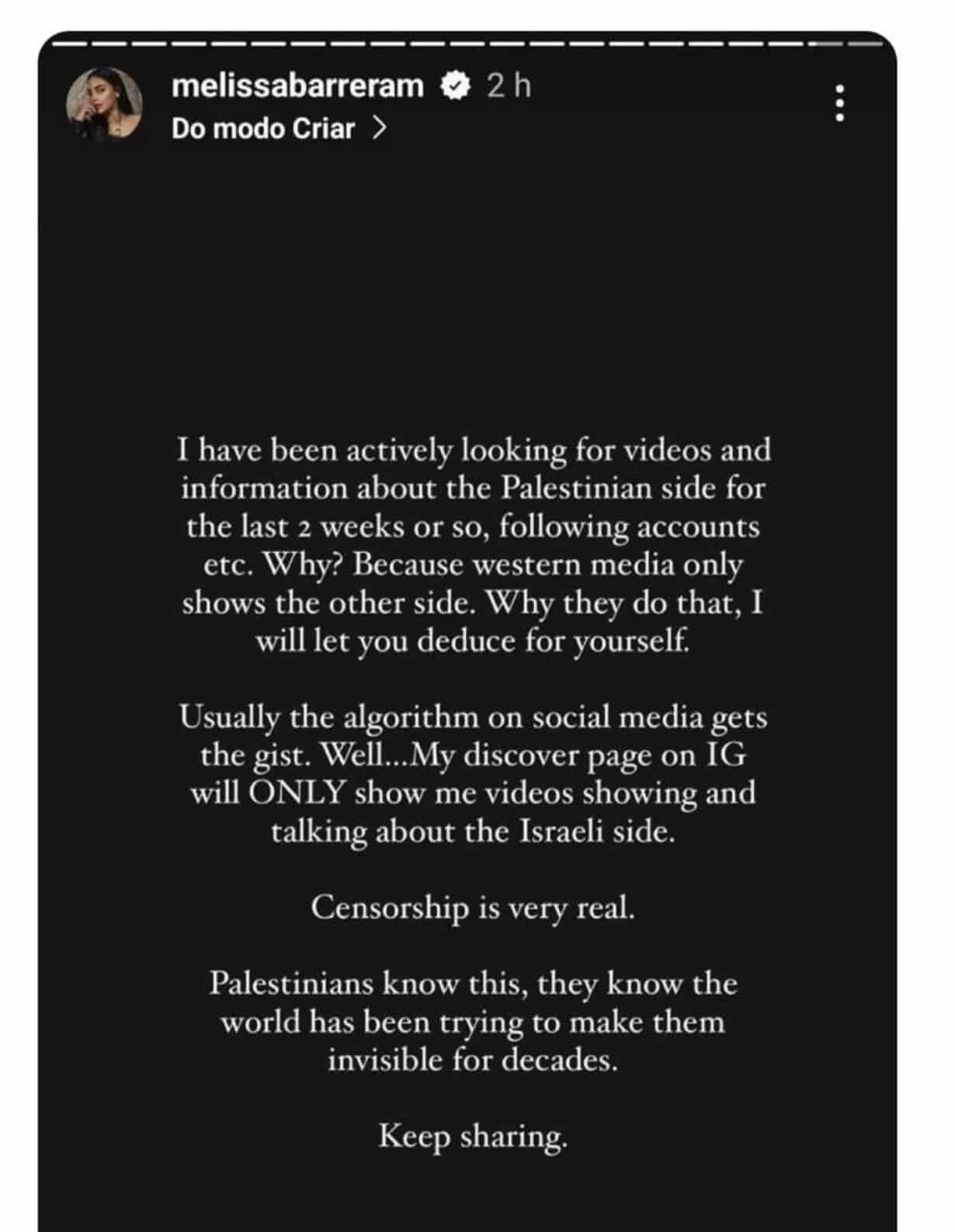 Melissa Barrera palestina israel scream 7 instagram stories palestine hamas Christopher Landon x 730no