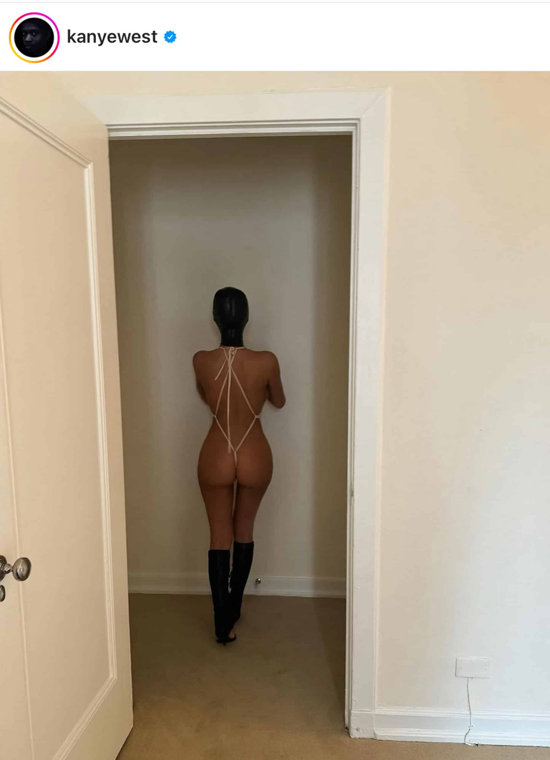 kanye west Bianca Censori string bikini instagram leather balenciaga