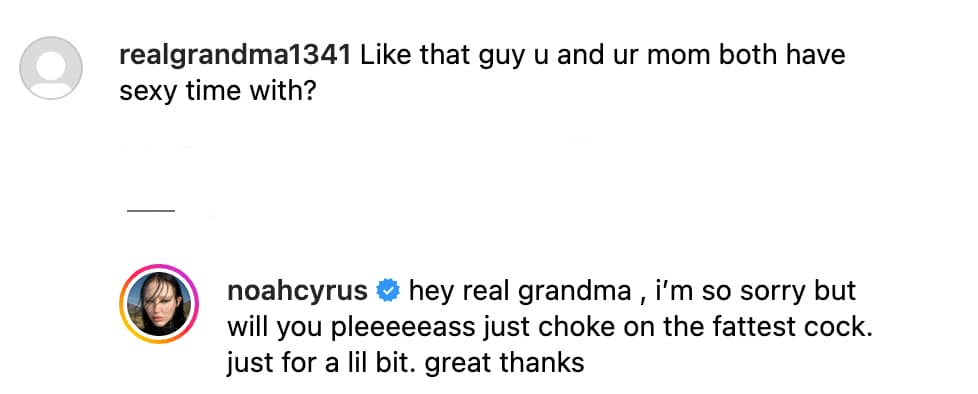 noah cyrus tish cyrus-purcell dominic purcell instagram clap back