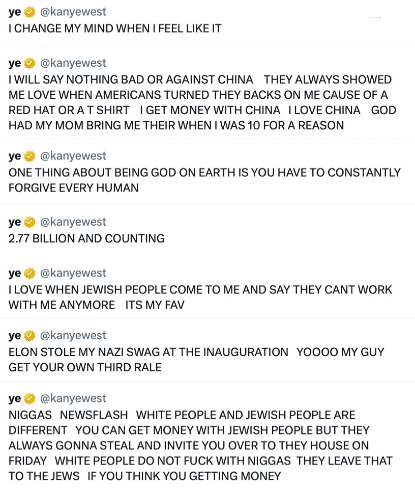 kanye west elon musk nazi swag tweet twitter x