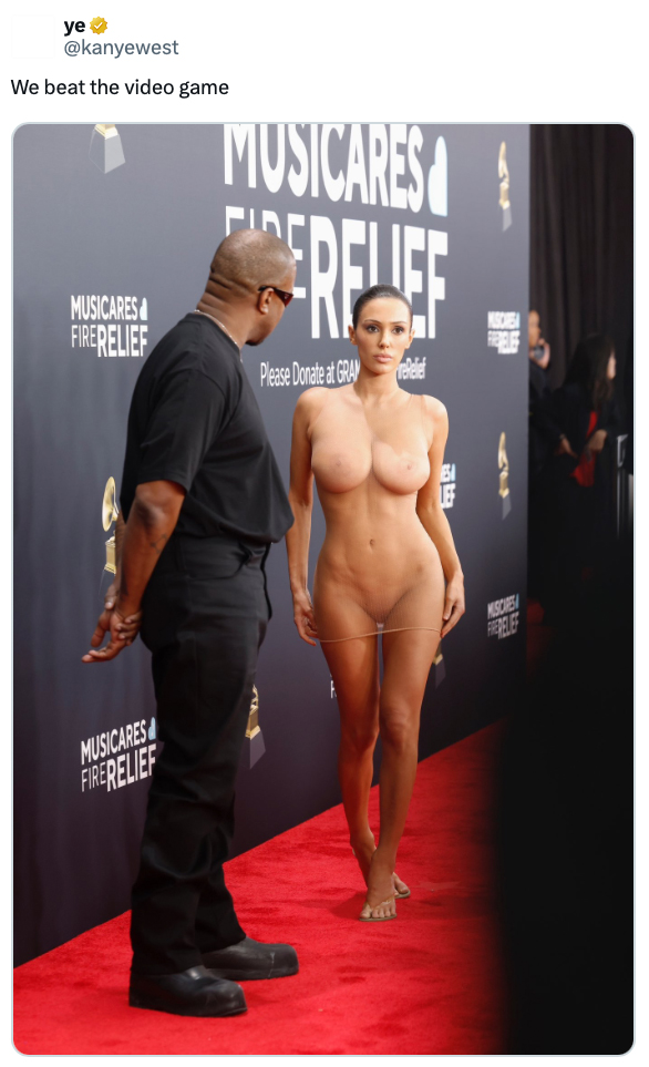 kanye west maga grammmys red carpet bianca censori