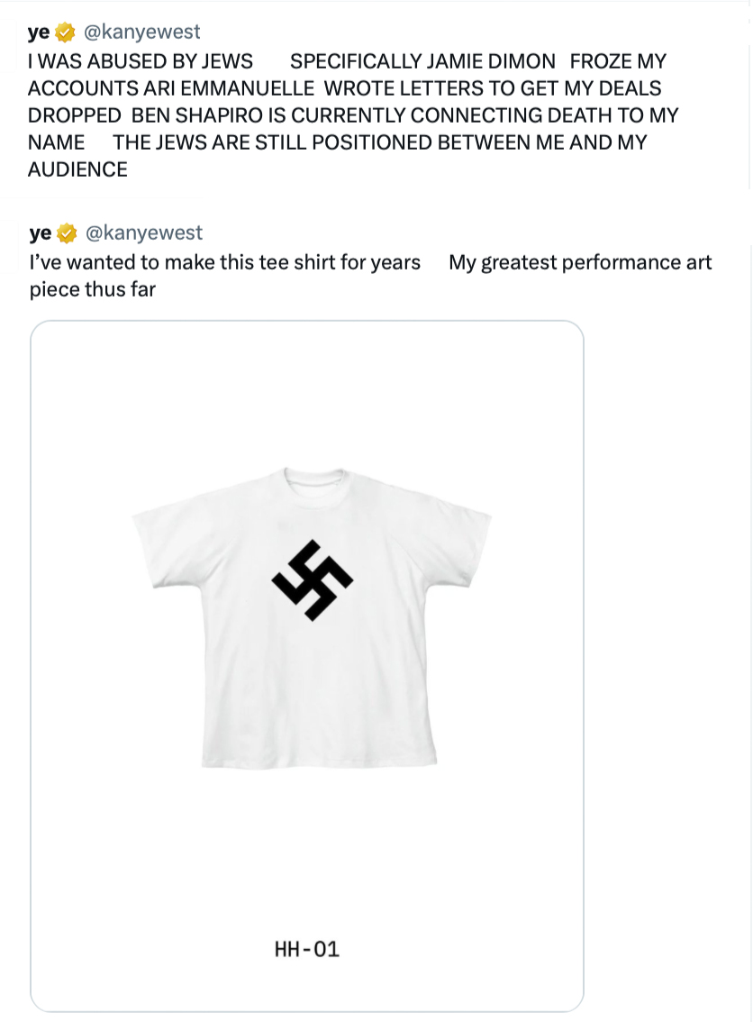 kanye west swastika t-shirt yeezy jews JAMIE DIMON ARI EMMANUELLE