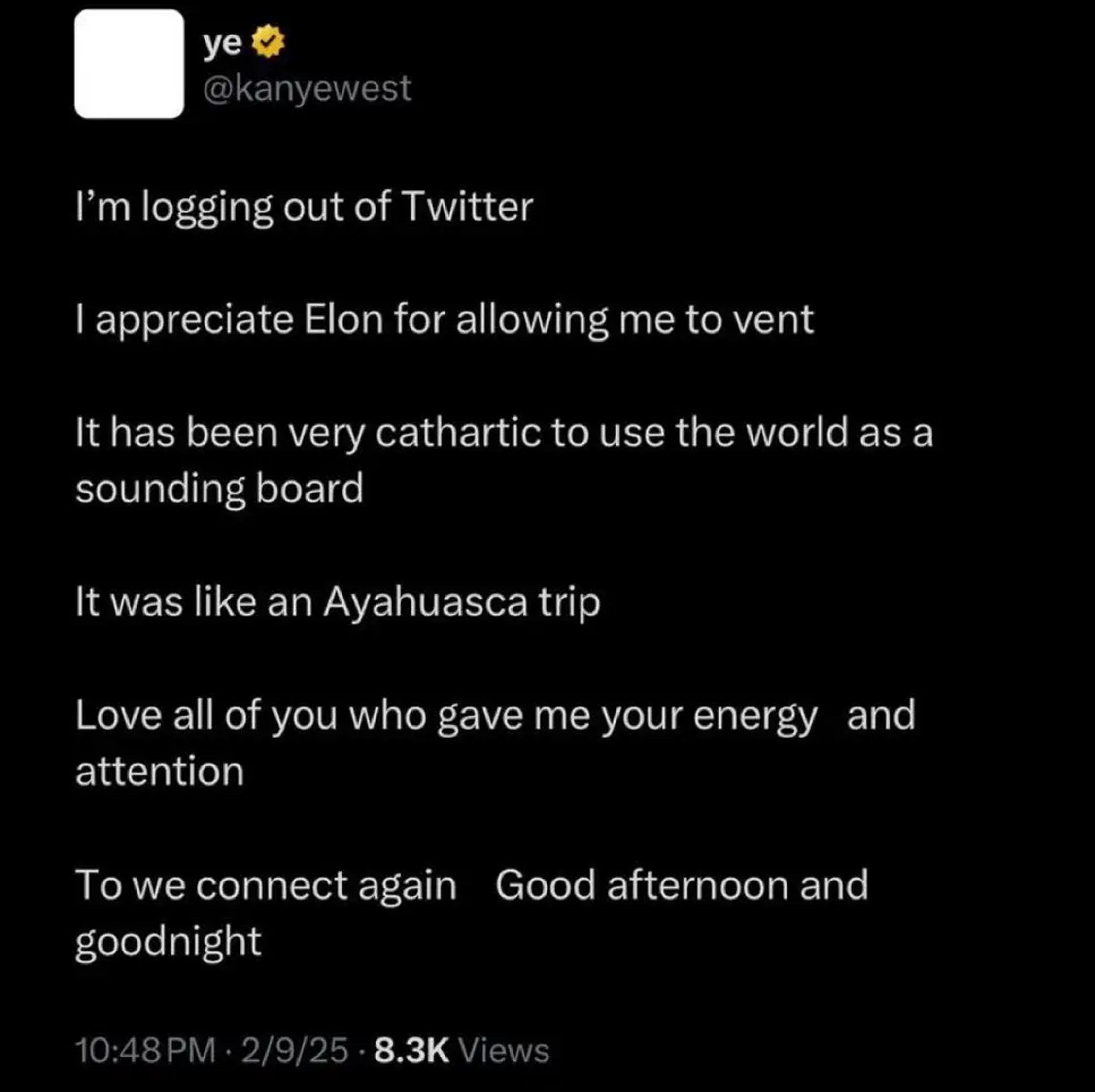 kanye west x im logging out of twitter elon musk