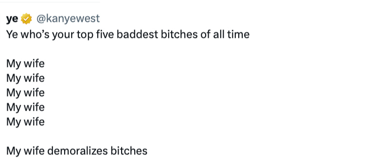 kanye west x ye bianca censori top five baddest bitches of all time