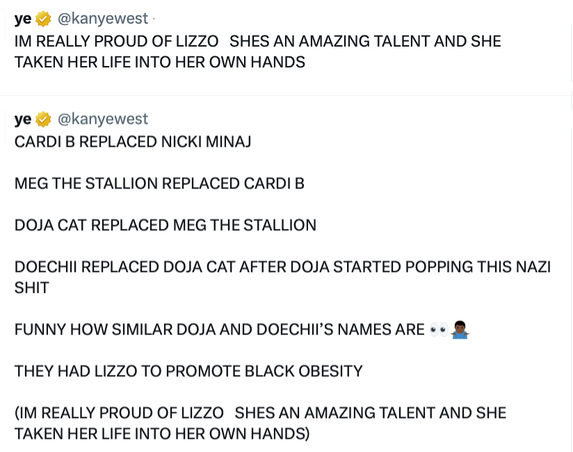 kanye west doechii doja cat ye x twitter