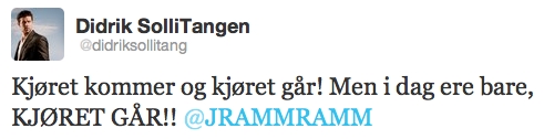 Didrik Solli Tangen approves via Twitter